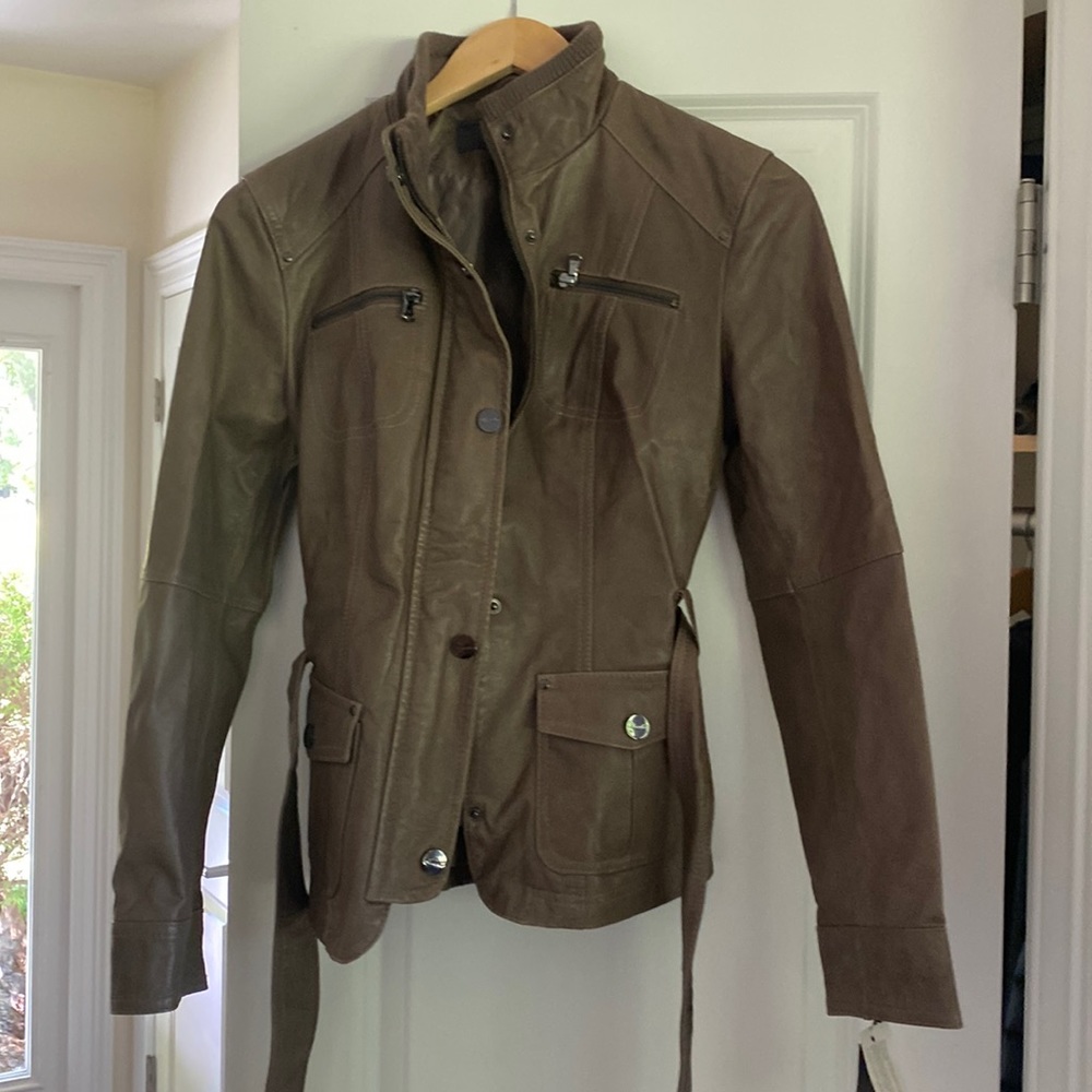 Kenneth Cole leather belted jacket
